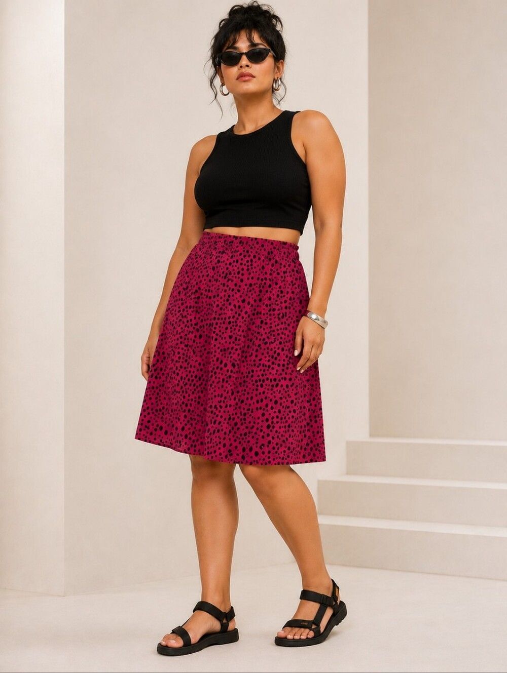 Women's Size 1X Frenchy Dalmatian Print Paper Bag Waist Skirt